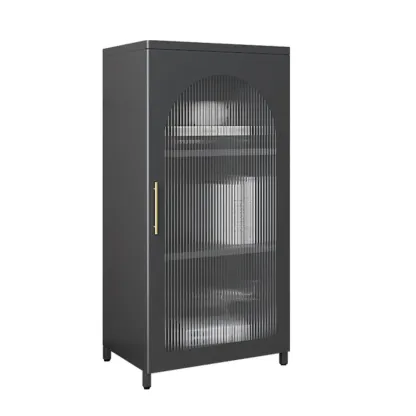 Modern Metal Vertical Storage Cabinet with Glass Doors Image - 7