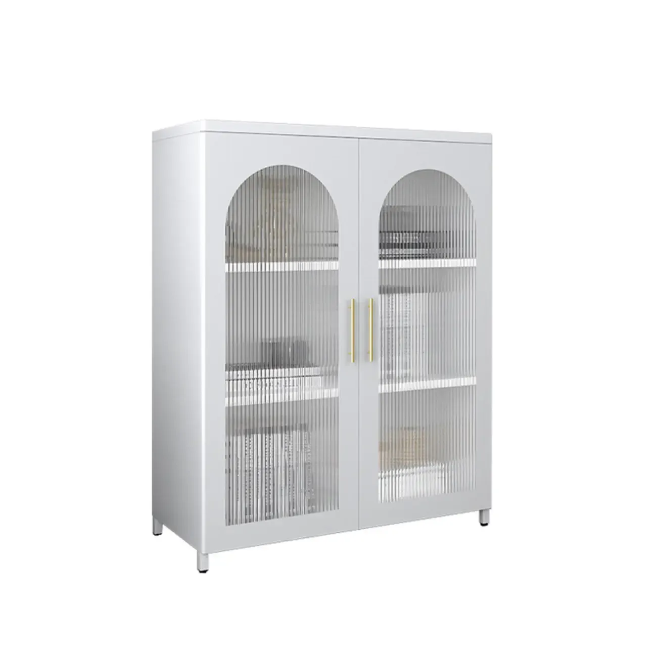 Modern Metal Vertical Storage Cabinet with Glass Doors Image - 8