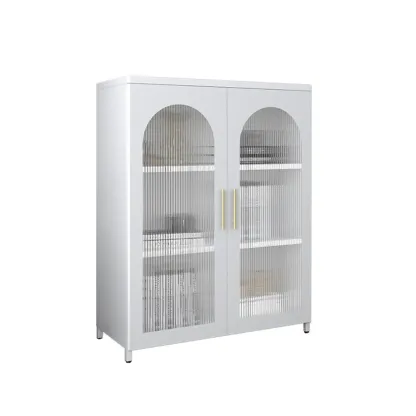 Modern Metal Vertical Storage Cabinet with Glass Doors Image - 8