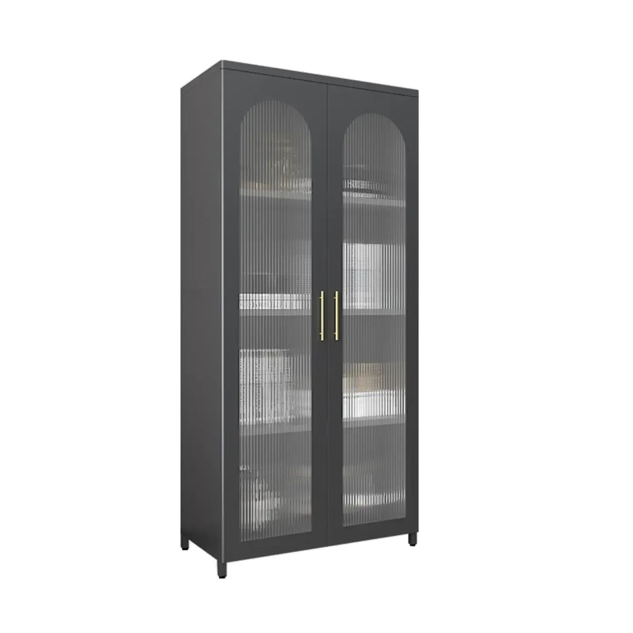 Modern Metal Vertical Storage Cabinet with Glass Doors Image - 9