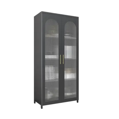 Modern Metal Vertical Storage Cabinet with Glass Doors Image - 9