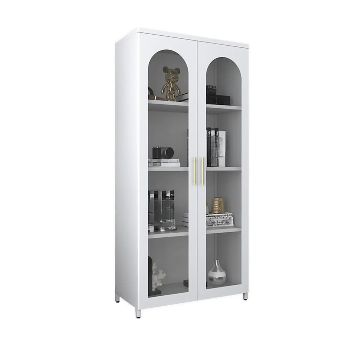Modern Metal Vertical Storage Cabinet with Glass Doors Image - 10 | homeyfad