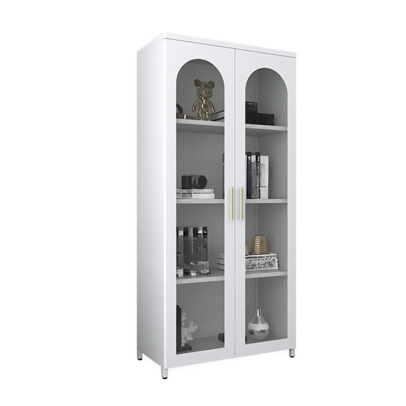 Modern Metal Vertical Storage Cabinet with Glass Doors Image - 10
