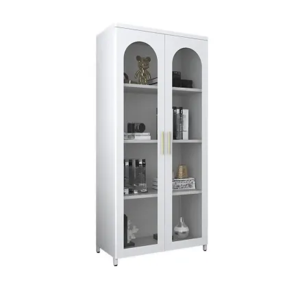 Modern Metal Vertical Storage Cabinet with Glass Doors Image - 10