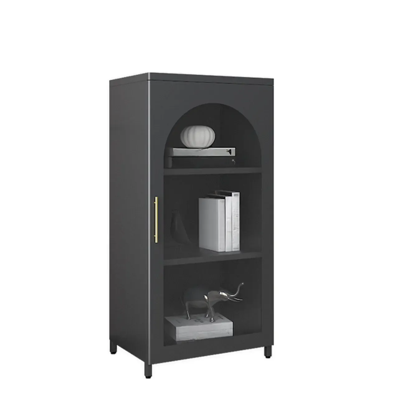 Modern Metal Vertical Storage Cabinet with Glass Doors Image - 11