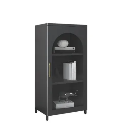 Modern Metal Vertical Storage Cabinet with Glass Doors Image - 11