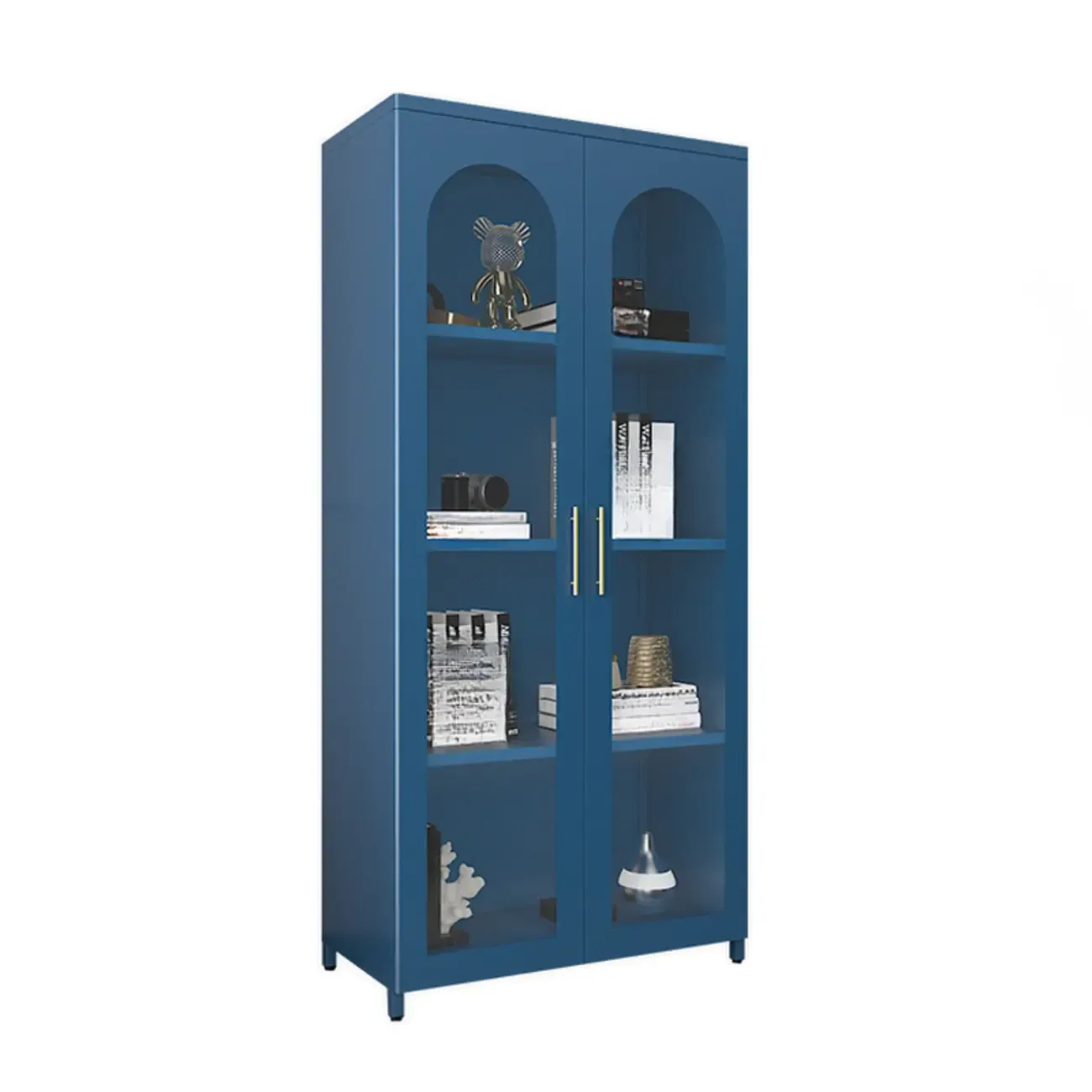 Modern Metal Vertical Storage Cabinet with Glass Doors Image - 12