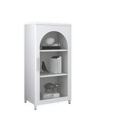 Modern Metal Vertical Storage Cabinet with Glass Doors Image - 13