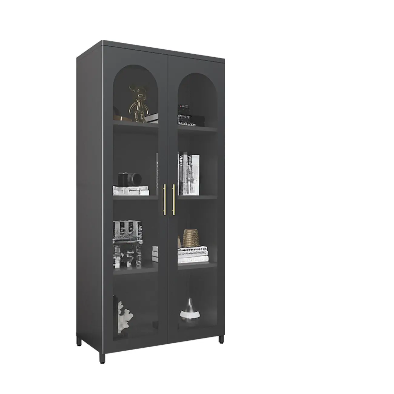 Modern Metal Vertical Storage Cabinet with Glass Doors Image - 14 | homeyfad