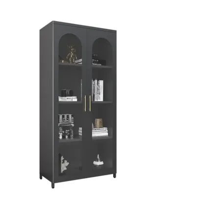 Modern Metal Vertical Storage Cabinet with Glass Doors Image - 14