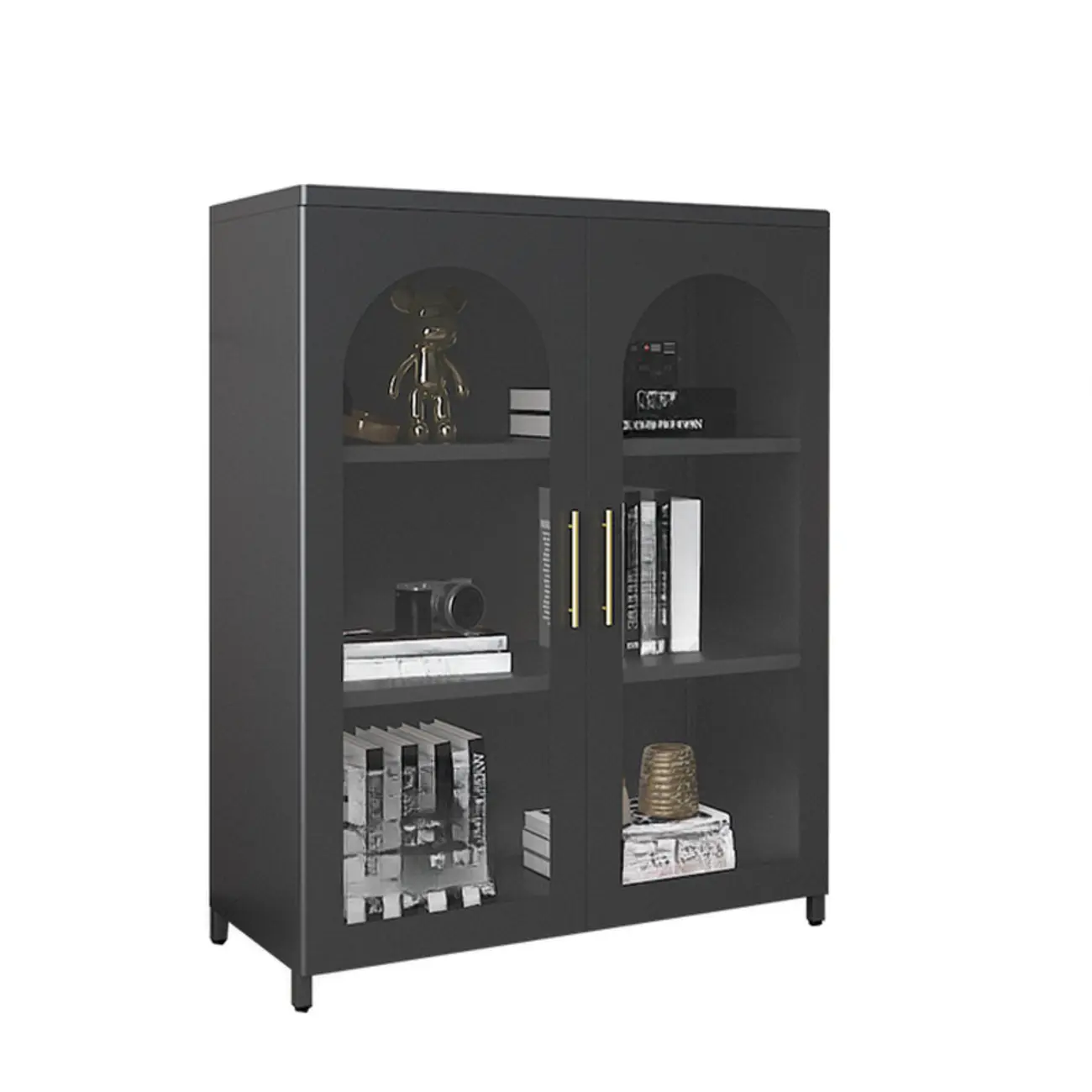 Modern Metal Vertical Storage Cabinet with Glass Doors Image - 15 | homeyfad