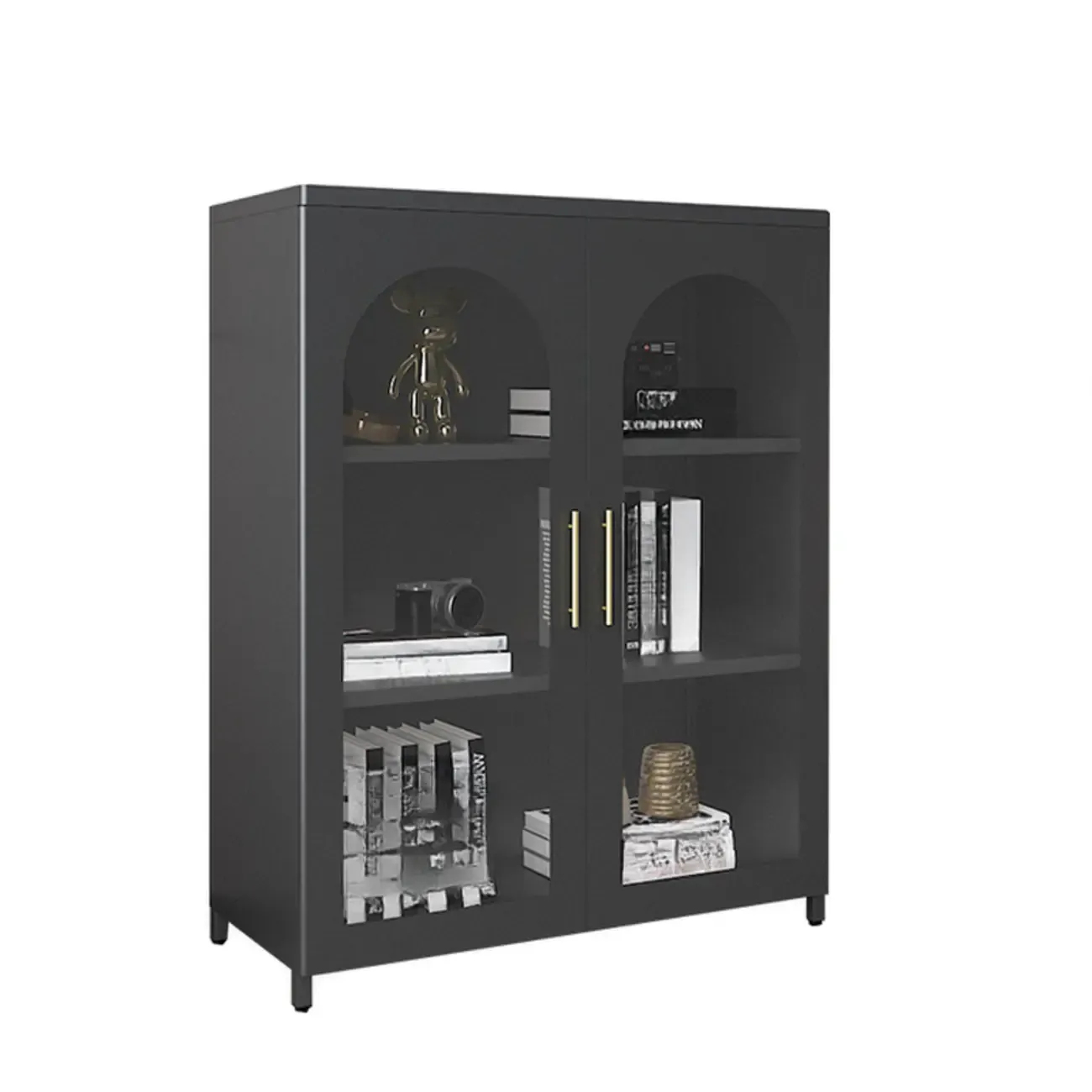 Modern Metal Vertical Storage Cabinet with Glass Doors Image - 15