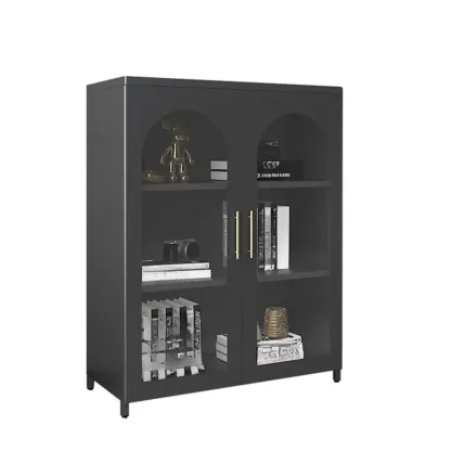 Modern Metal Vertical Storage Cabinet with Glass Doors Image - 15