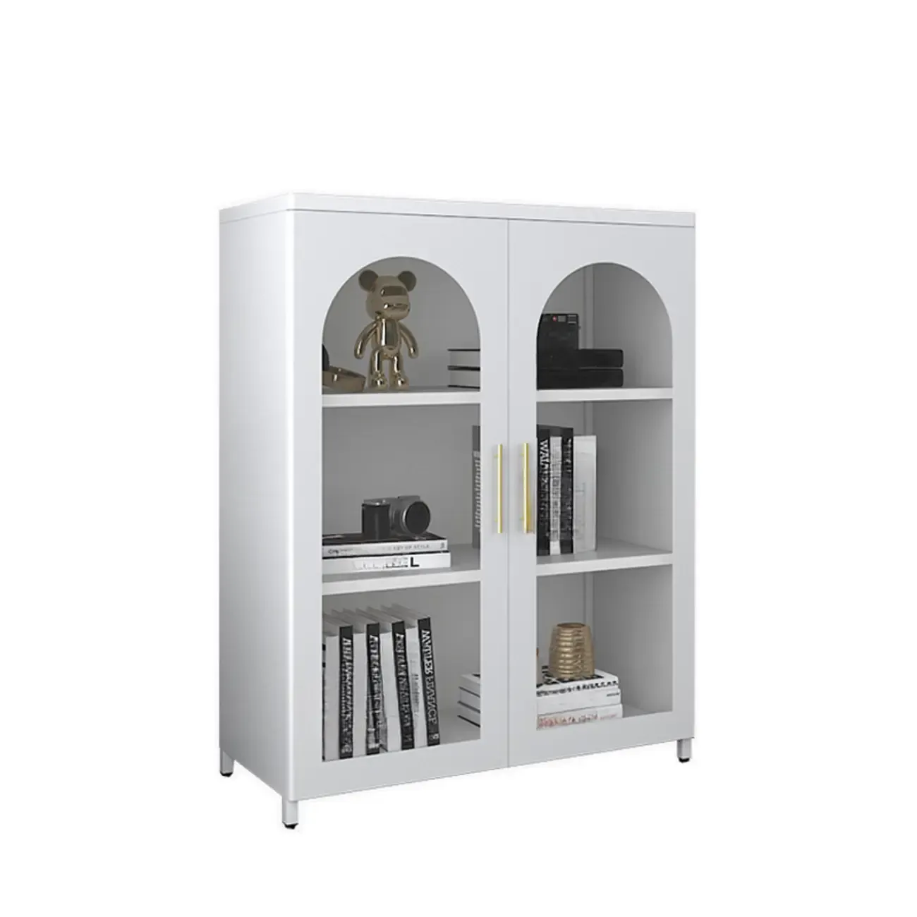 Modern Metal Vertical Storage Cabinet with Glass Doors Image - 16