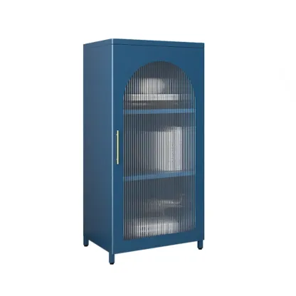 Modern Metal Vertical Storage Cabinet with Glass Doors Image - 18