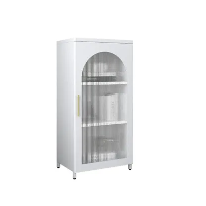 Modern Metal Vertical Storage Cabinet with Glass Doors Image - 19