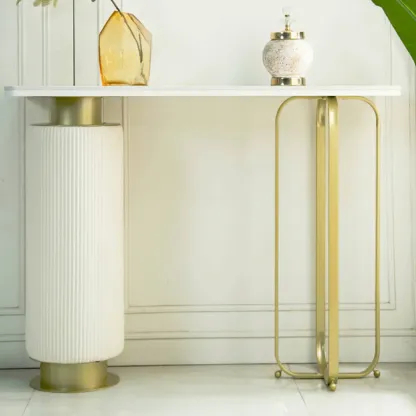 Glam White Stone Top Console Table with Abstract Base Image - 1