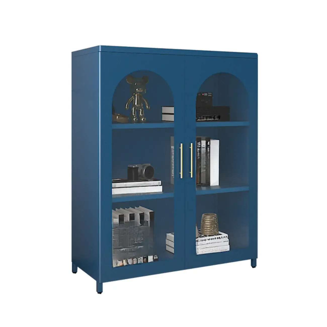 Modern Metal Vertical Storage Cabinet with Glass Doors Image - 20
