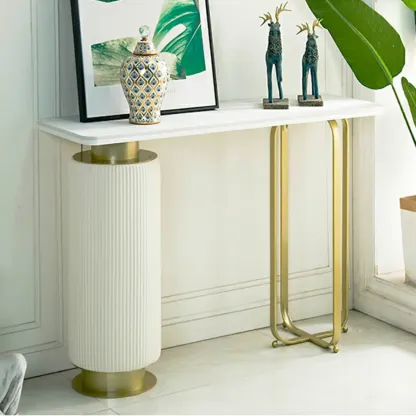Glam White Stone Top Console Table with Abstract Base Image - 2