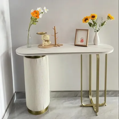 Glam White Stone Top Console Table with Abstract Base Image - 3