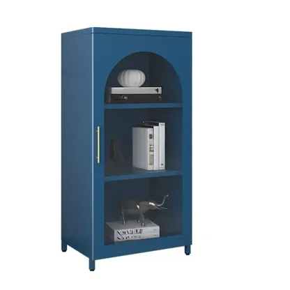Modern Metal Vertical Storage Cabinet with Glass Doors Image - 24