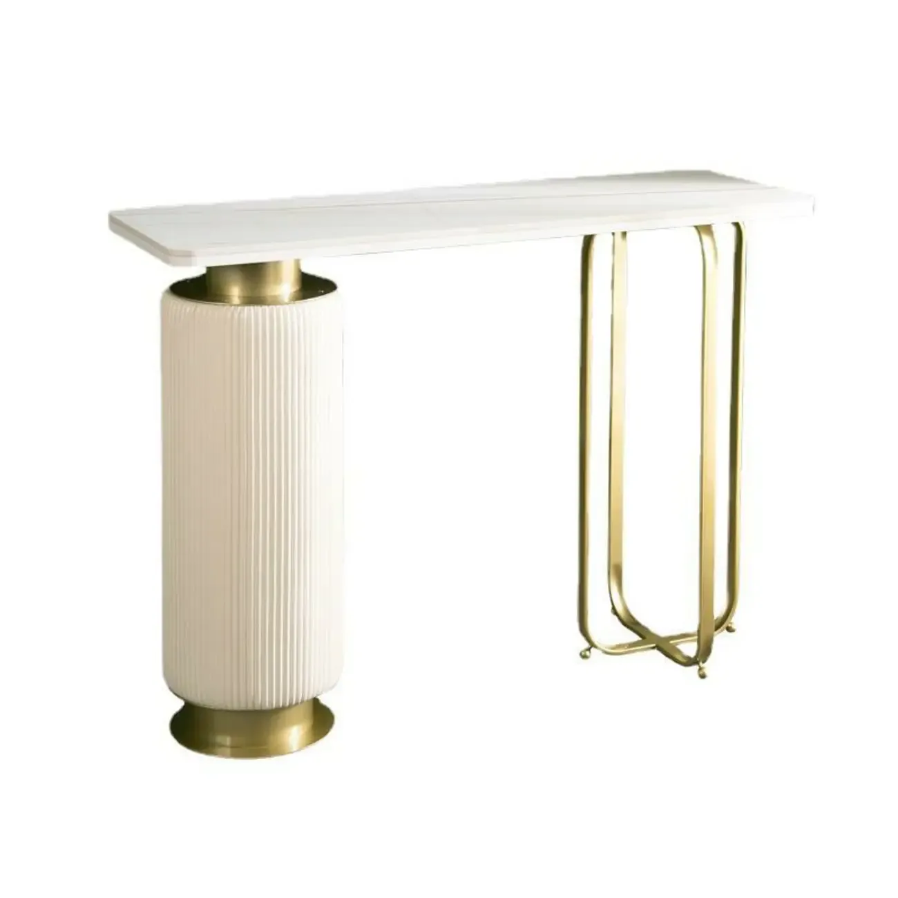 Glam White Stone Top Console Table with Abstract Base Image - 7