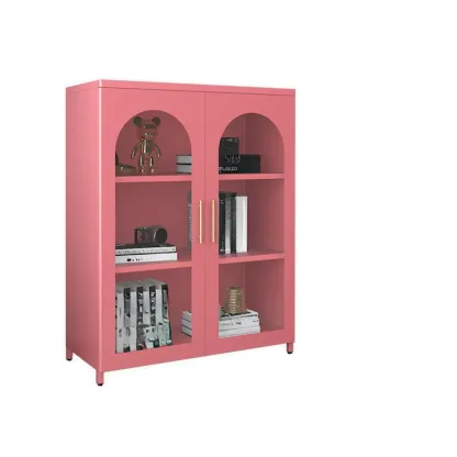 Modern Metal Vertical Storage Cabinet with Glass Doors Image - 25