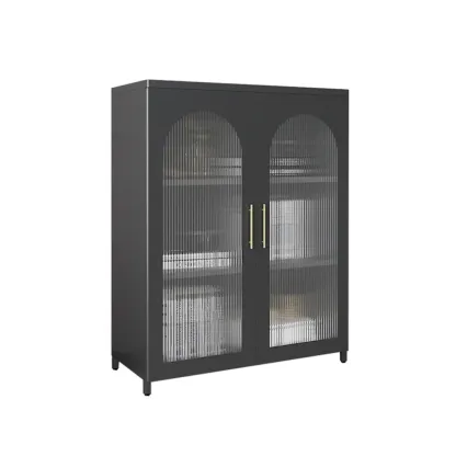Modern Metal Vertical Storage Cabinet with Glass Doors Image - 27