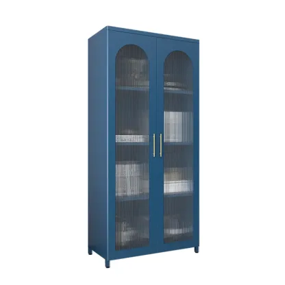 Modern Metal Vertical Storage Cabinet with Glass Doors Image - 28