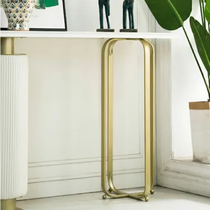 Glam White Stone Top Console Table with Abstract Base Image - 11