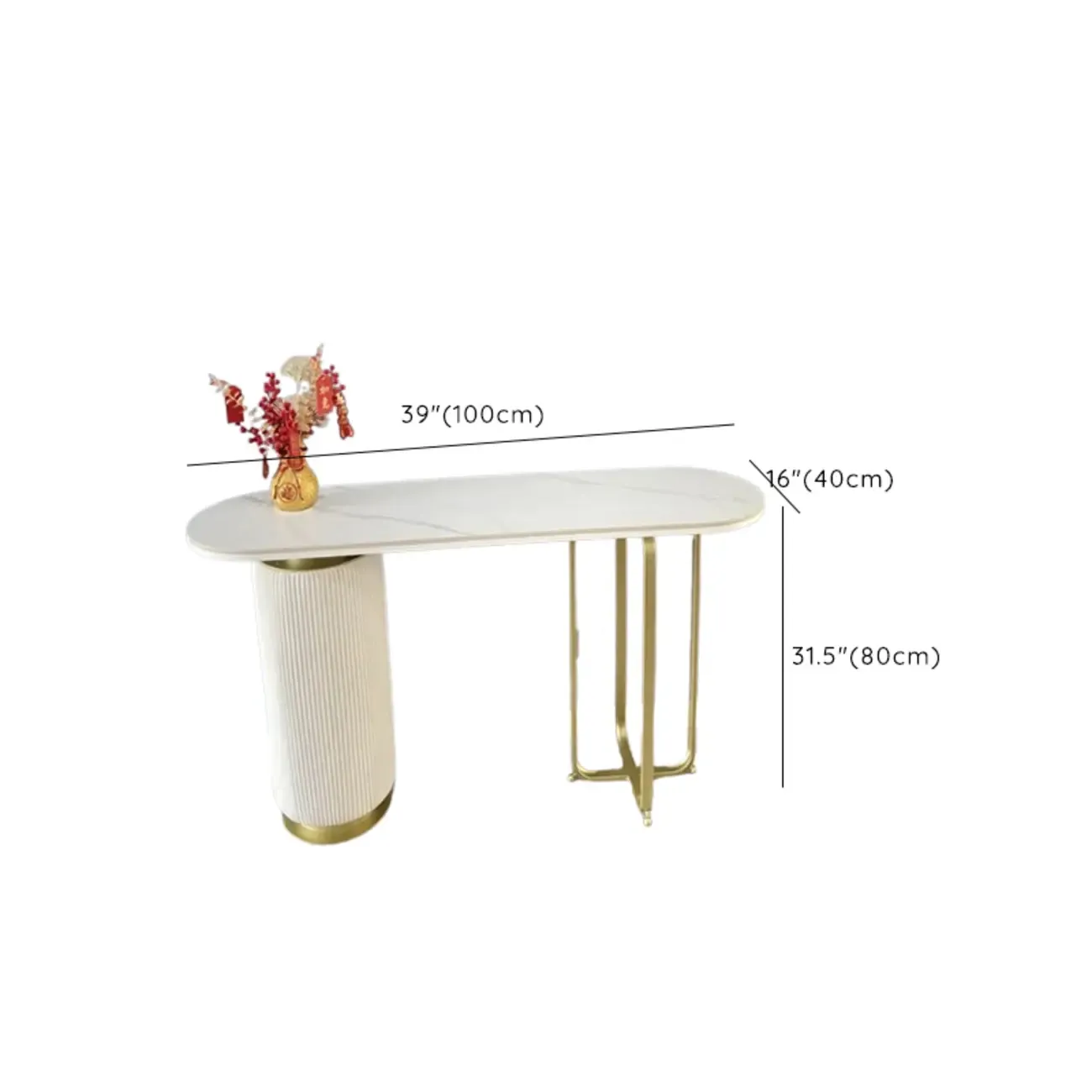 Glam White Stone Top Console Table with Abstract Base Image - 18