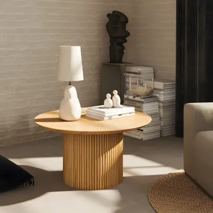 Minimalist Round Natural Wooden Side Table for Living Room Image - 7