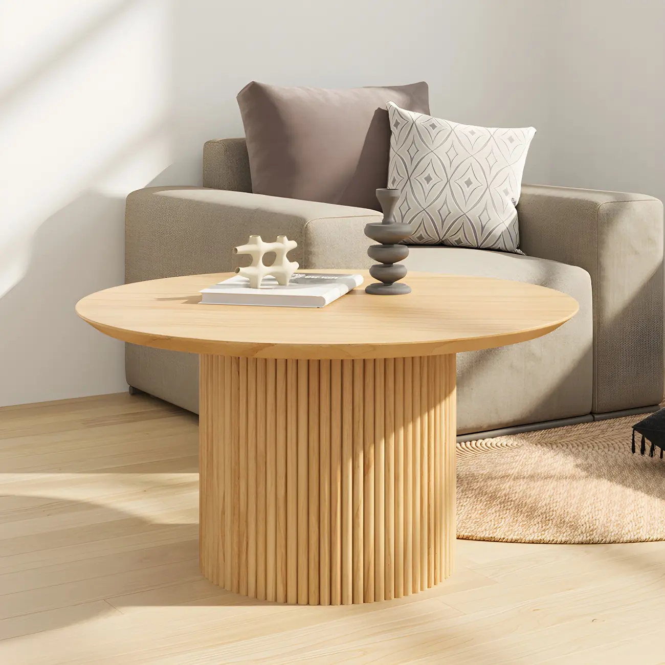 Minimalist Round Natural Wooden Side Table for Living Room Image - 9 | homeyfad