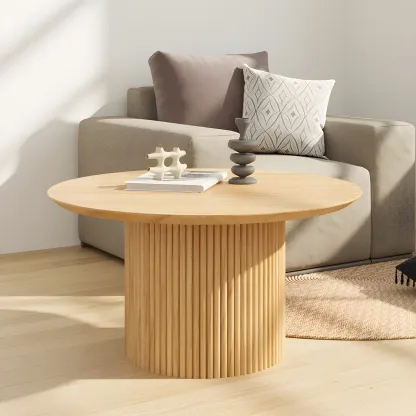 Minimalist Round Natural Wooden Side Table for Living Room Image - 9