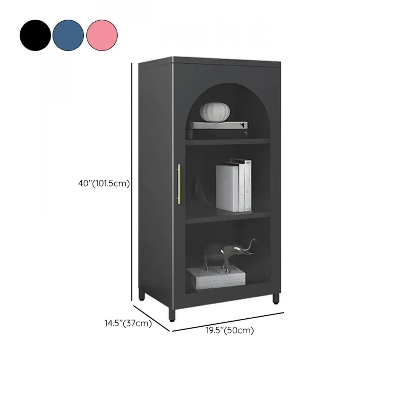 Modern Metal Vertical Storage Cabinet with Glass Doors #size