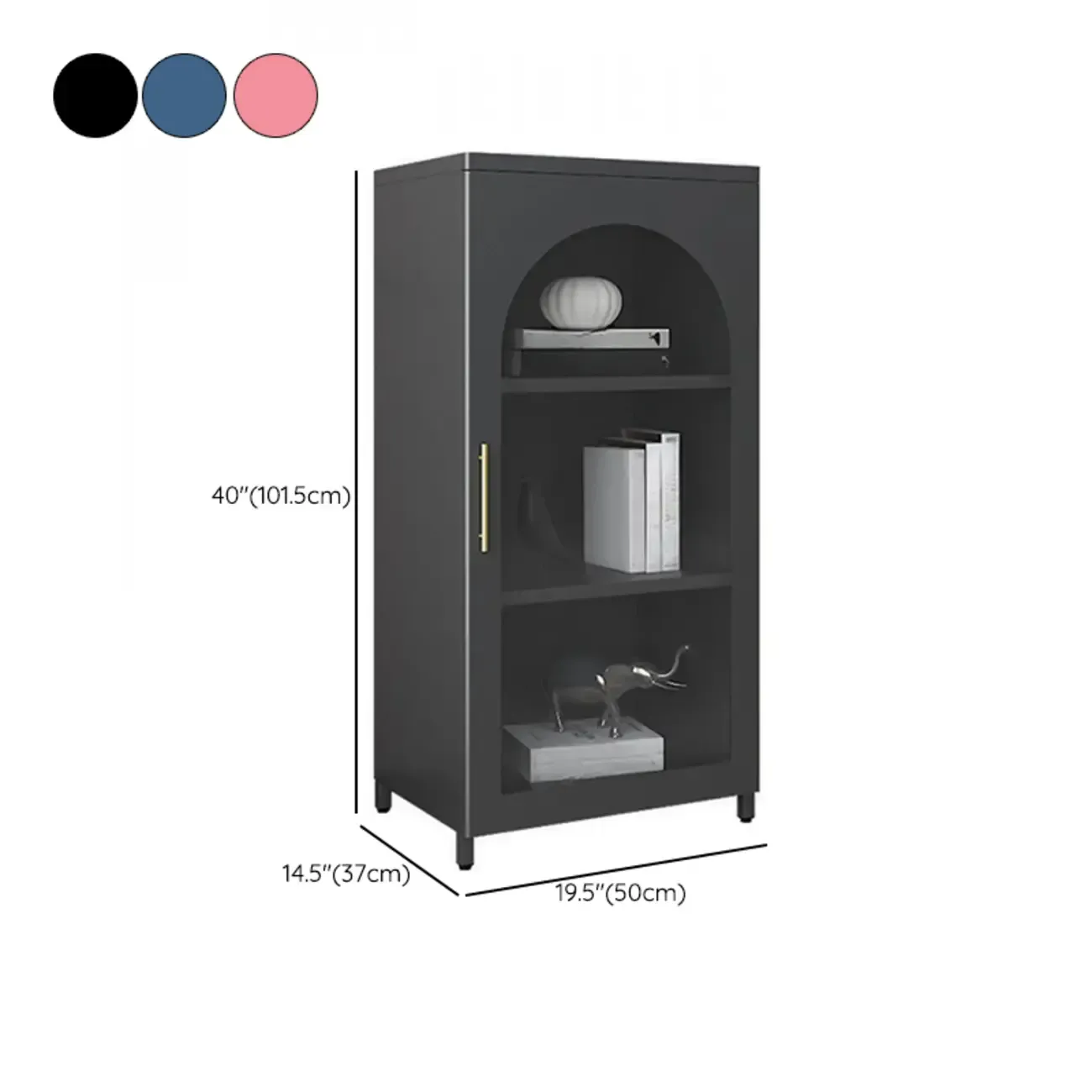 Modern Metal Vertical Storage Cabinet with Glass Doors #size
