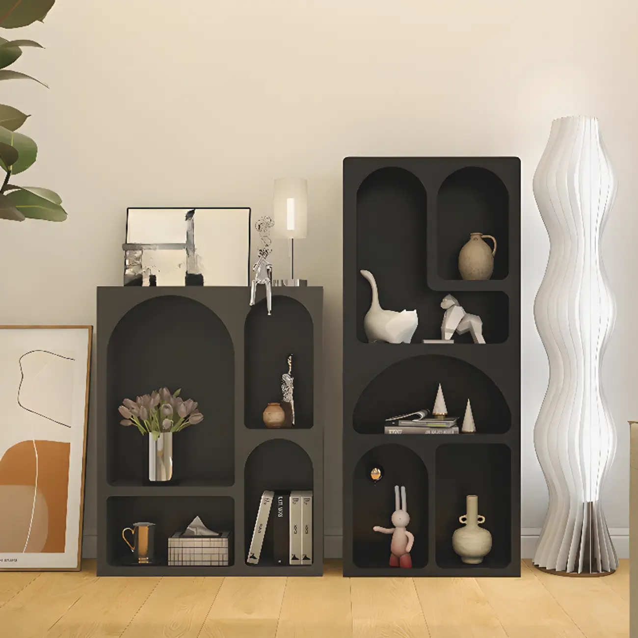 Modish Wooden Cabinets for Living Room with Exterior Shelf  Image - 2