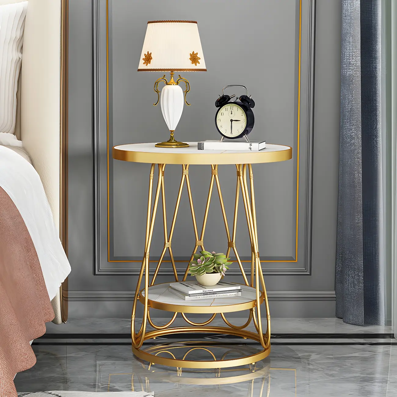 Round Gold Marble End Table with Storage for Living Room Image - 18 | homeyfad