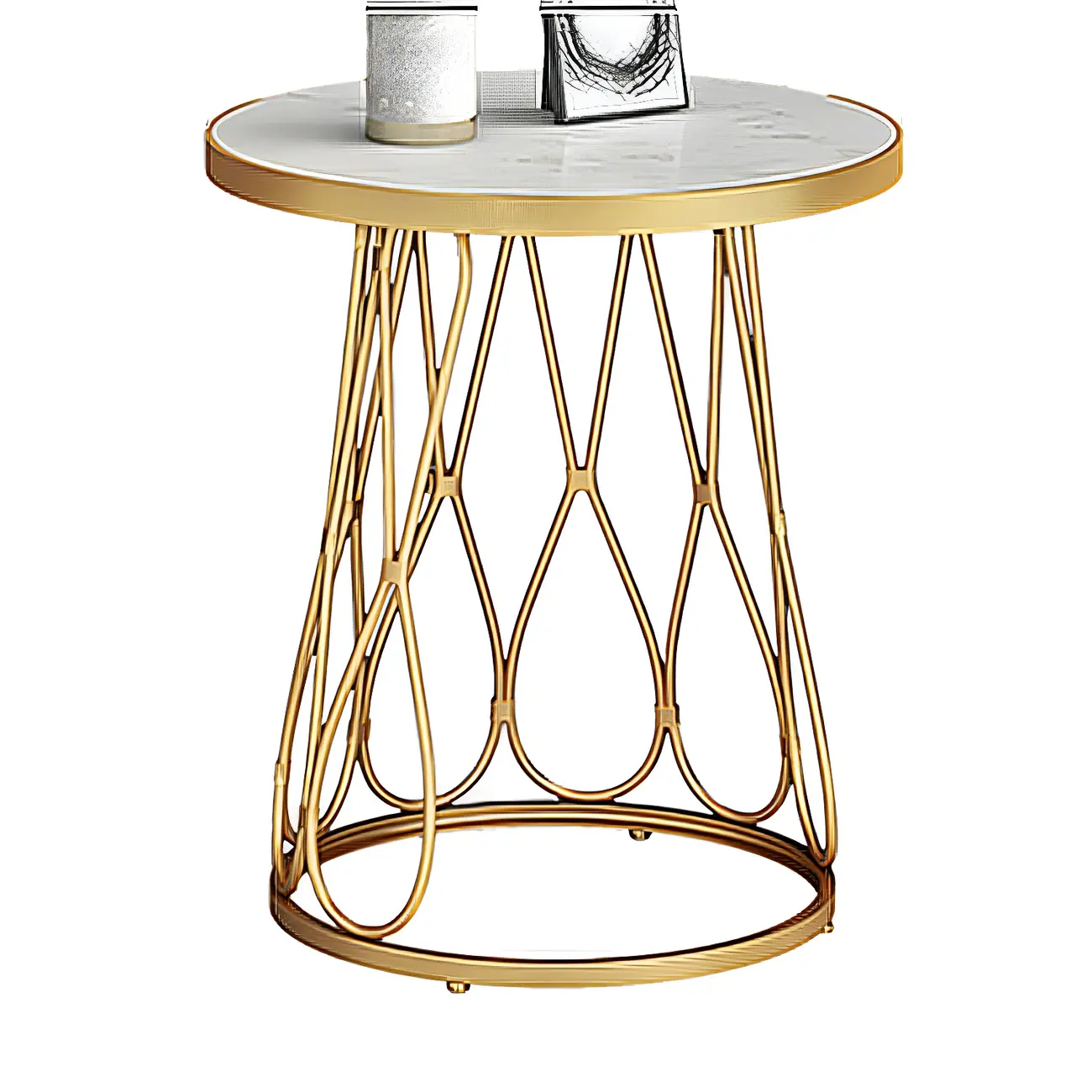 Round Gold Marble End Table with Storage for Living Room Image - 2 | homeyfad