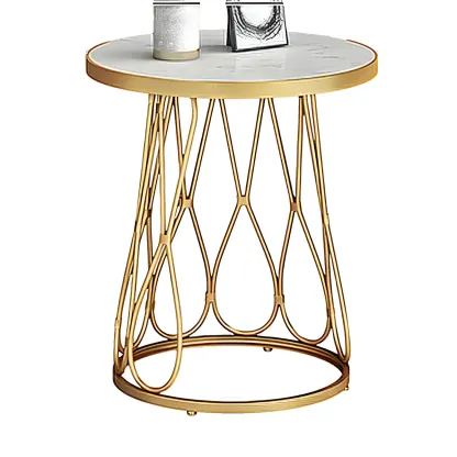 Round Gold Marble End Table with Storage for Living Room Image - 2