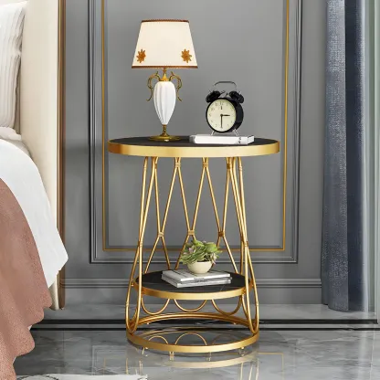 Round Gold Marble End Table with Storage for Living Room Image - 5