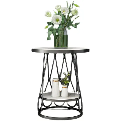 Round Gold Marble End Table with Storage for Living Room Image - 7