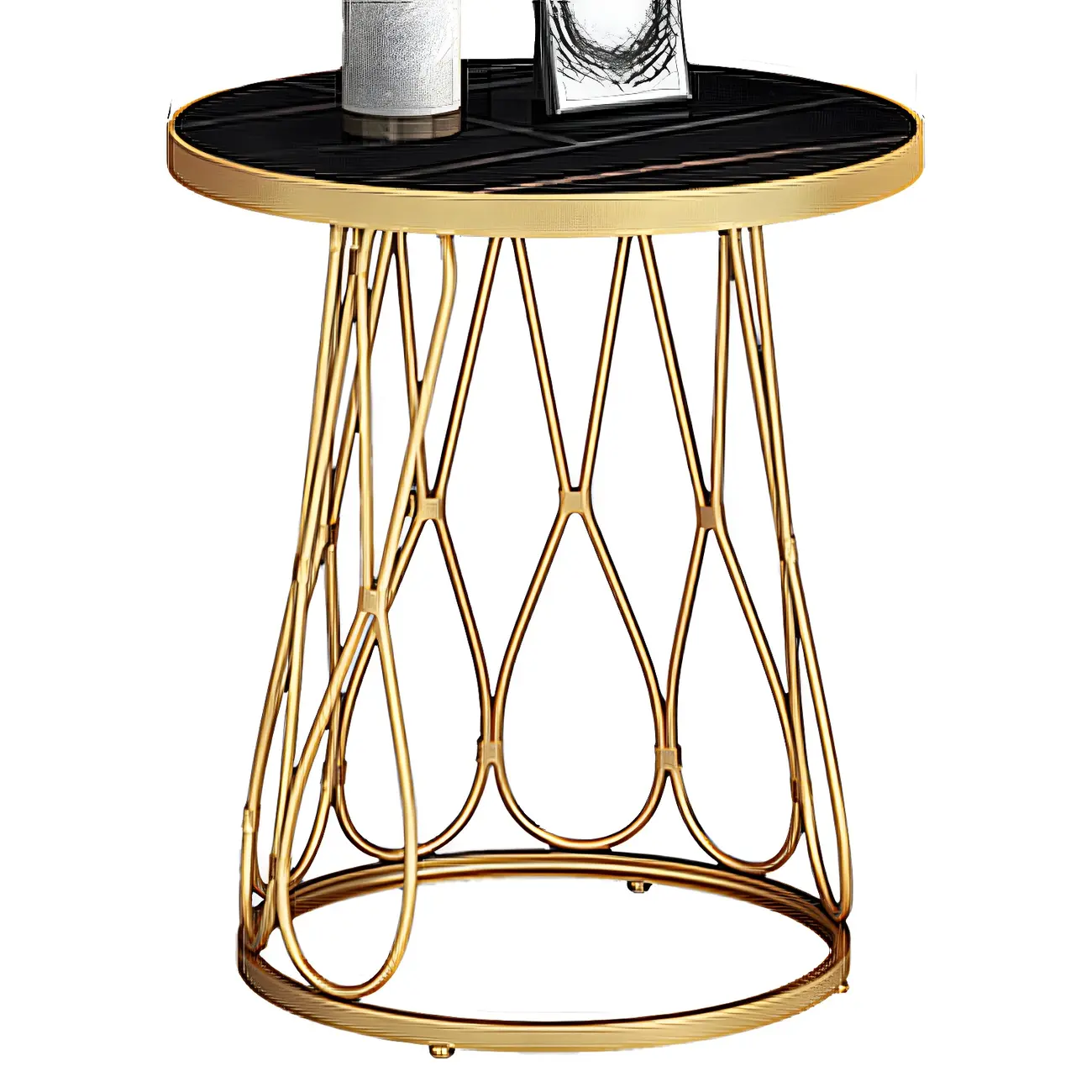 Round Gold Marble End Table with Storage for Living Room Image - 9 | homeyfad