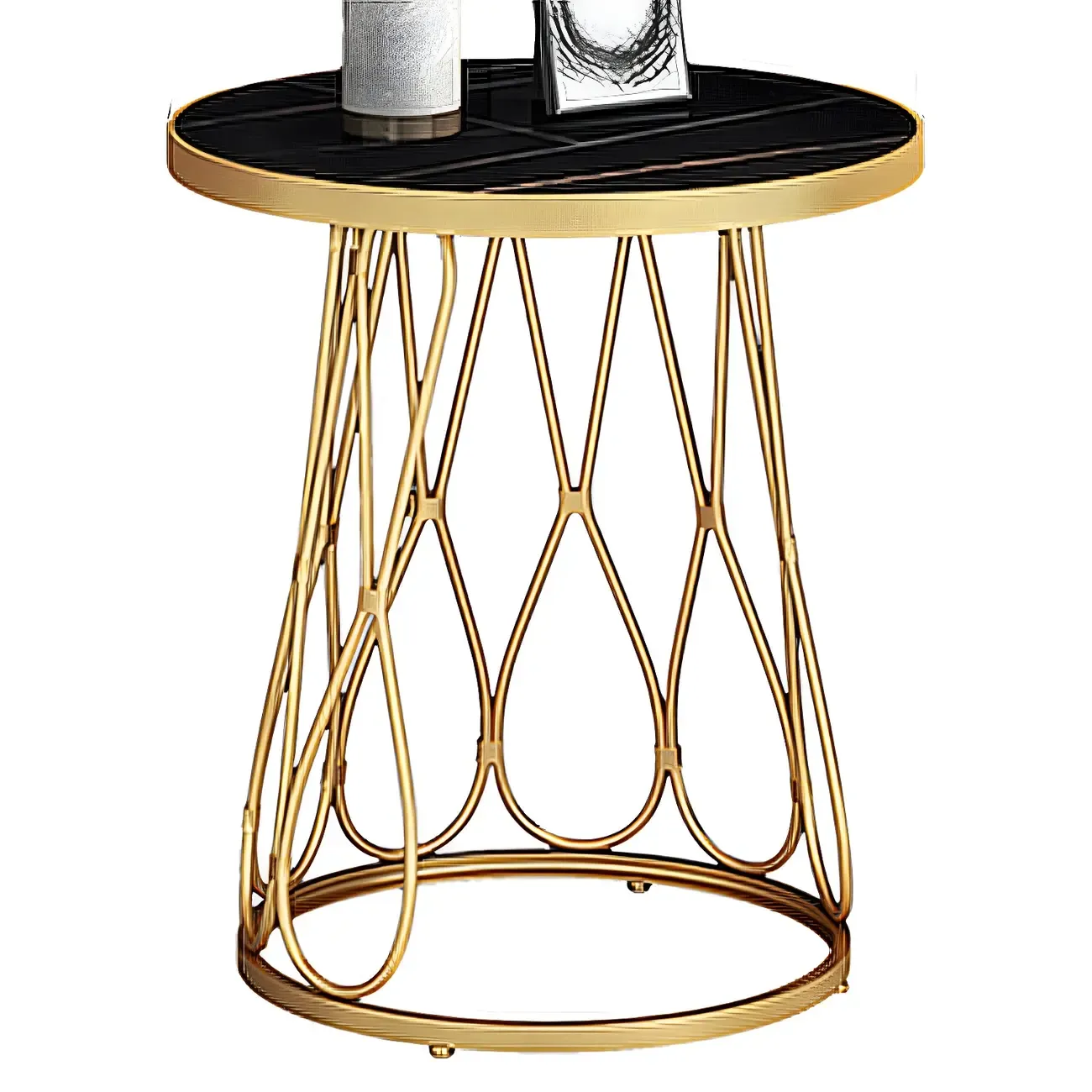 Round Gold Marble End Table with Storage for Living Room Image - 9