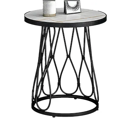 Round Gold Marble End Table with Storage for Living Room Image - 10