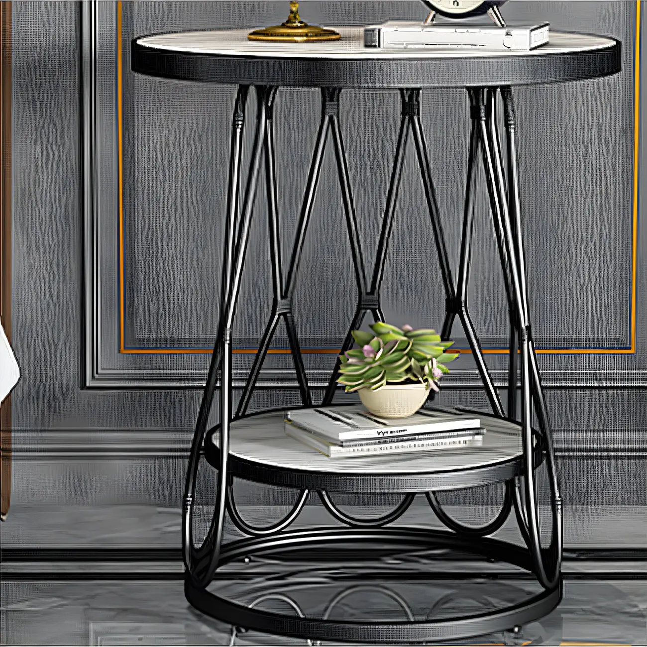 Round Gold Marble End Table with Storage for Living Room Image - 12 | homeyfad