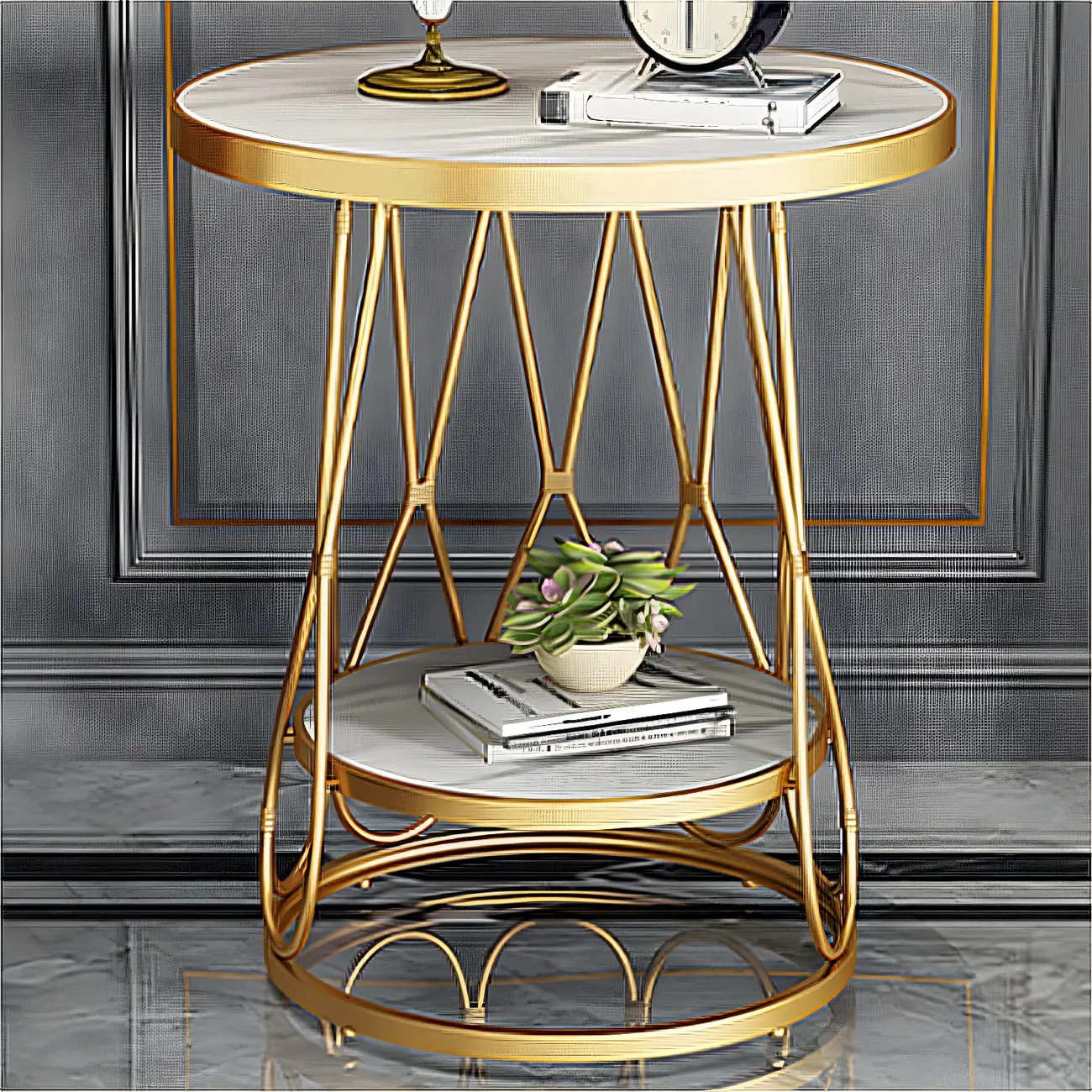 Round Gold Marble End Table with Storage for Living Room Image - 13 | homeyfad