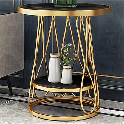 Round Gold Marble End Table with Storage for Living Room Image - 14