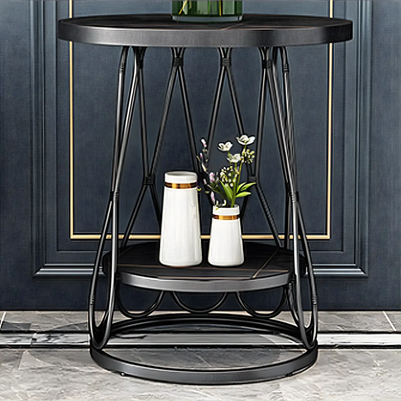 Round Gold Marble End Table with Storage for Living Room Image - 15