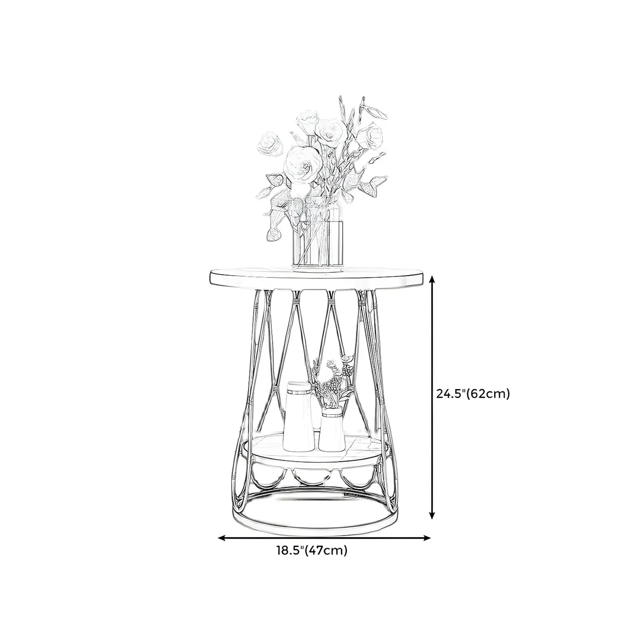 Round Gold Marble End Table with Storage for Living Room #size